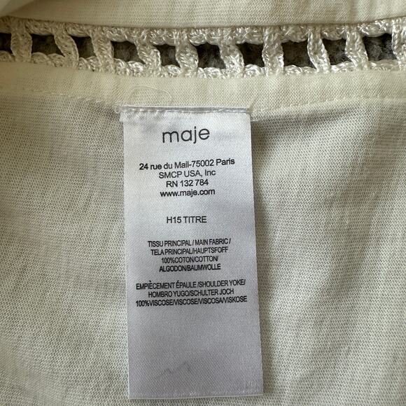 Maje Titre White Crochet Short Sleeve Top Size M - Picture 10 of 12